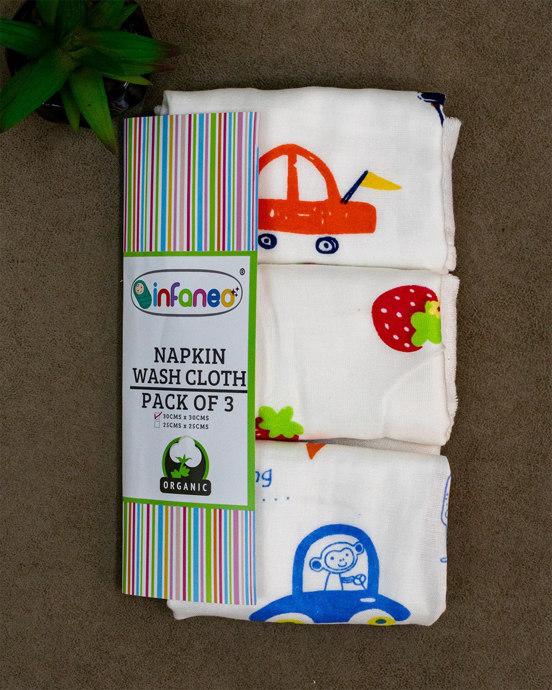 INFANEO - Trusted Premium Newborn Baby Products Brand from Mumbai 27 Infaneo Muslin Cotton and Combed Terry Fast Drying Face Towels set of 3 - 167A - 30 x 30 cm