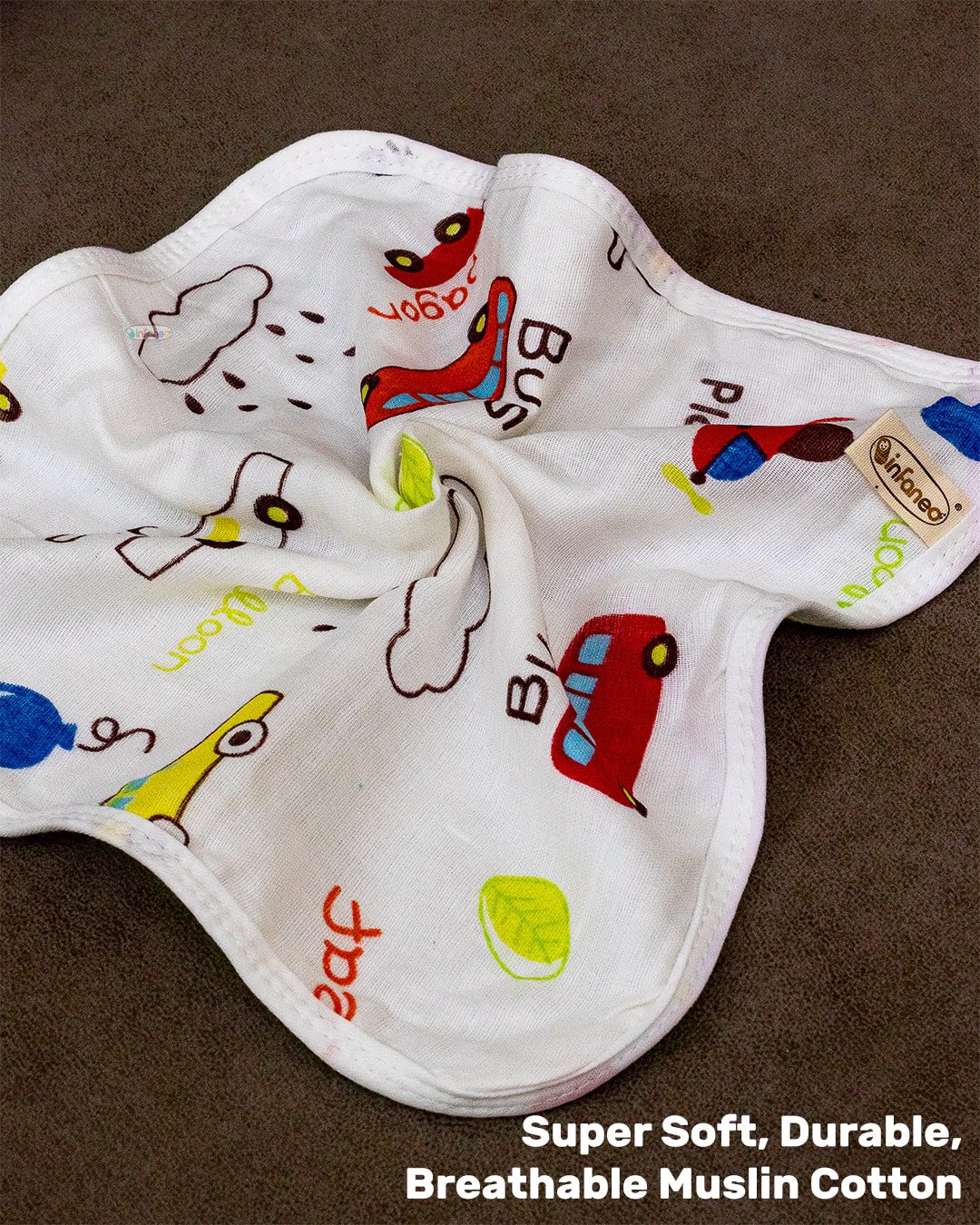 Infaneo Muslin Cotton and Combed Terry Fast Drying Face Towels set of 3 - 167A - 30 x 30 cm