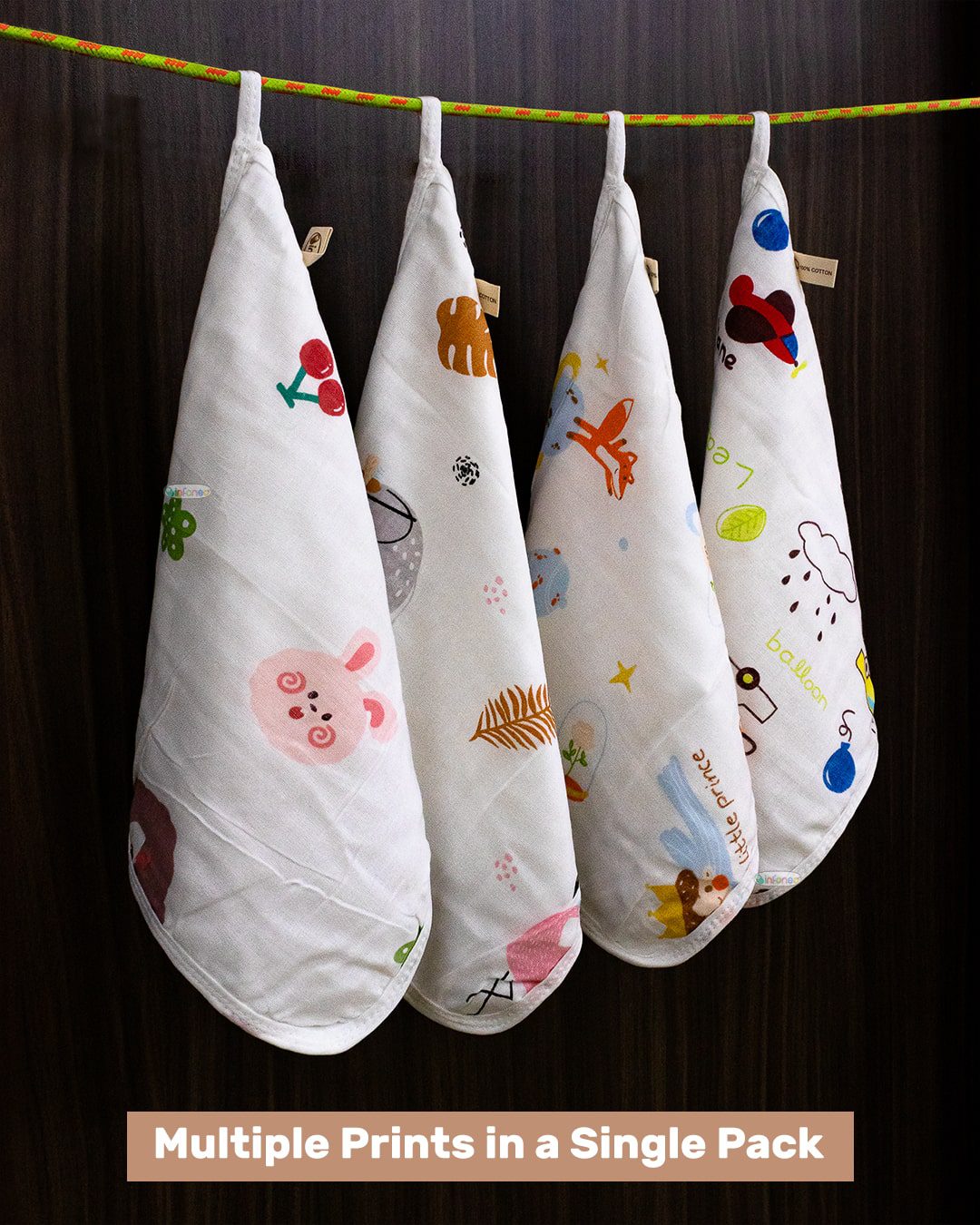 Infaneo Muslin Cotton and Combed Terry Fast Drying Face Towels set of 3 - 167A - 30 x 30 cm