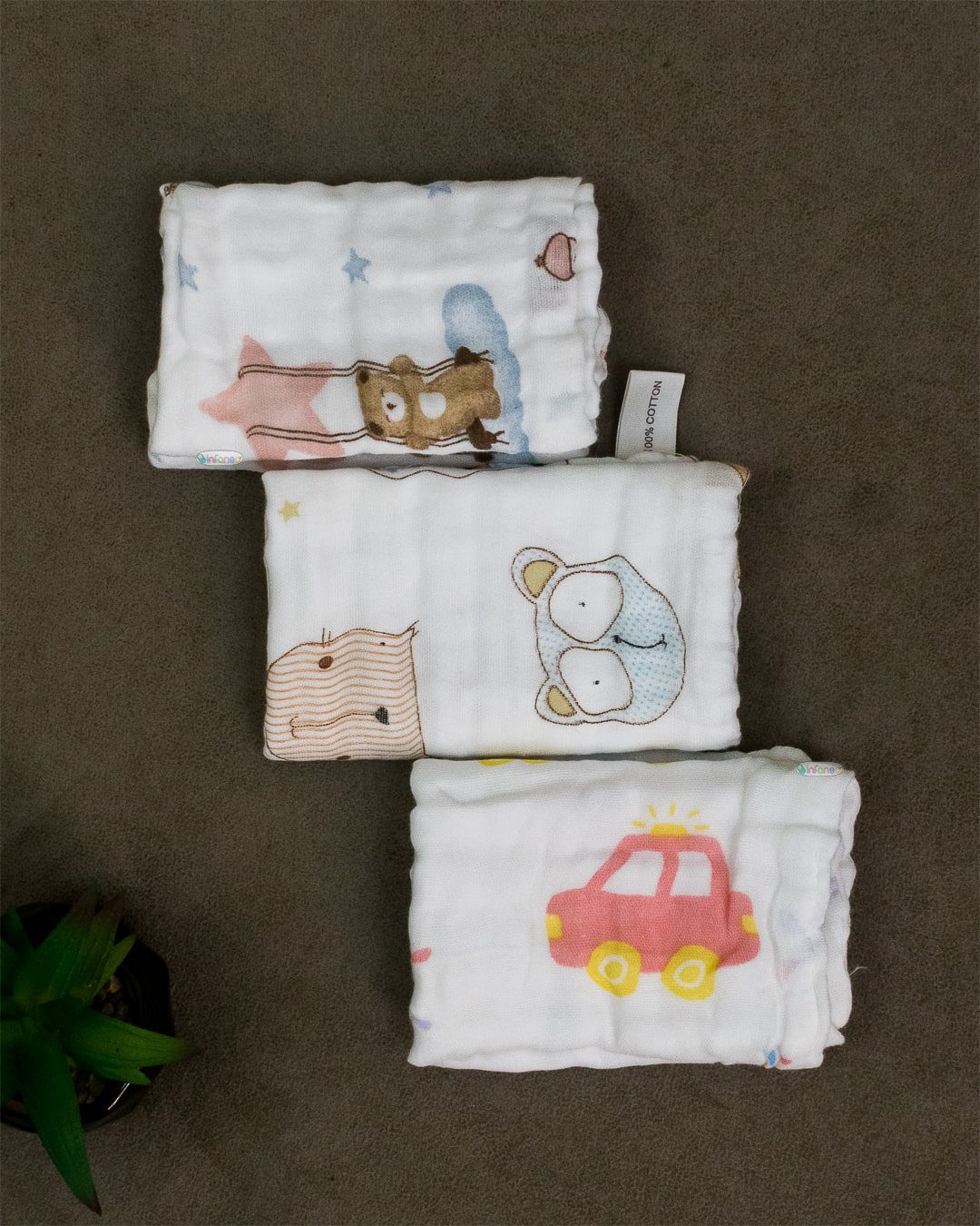Infaneo 6 Layer Super Soft Muslin Cotton Baby Washcloths / Napkin Set of 3 - 169A - 25 x 25 cm