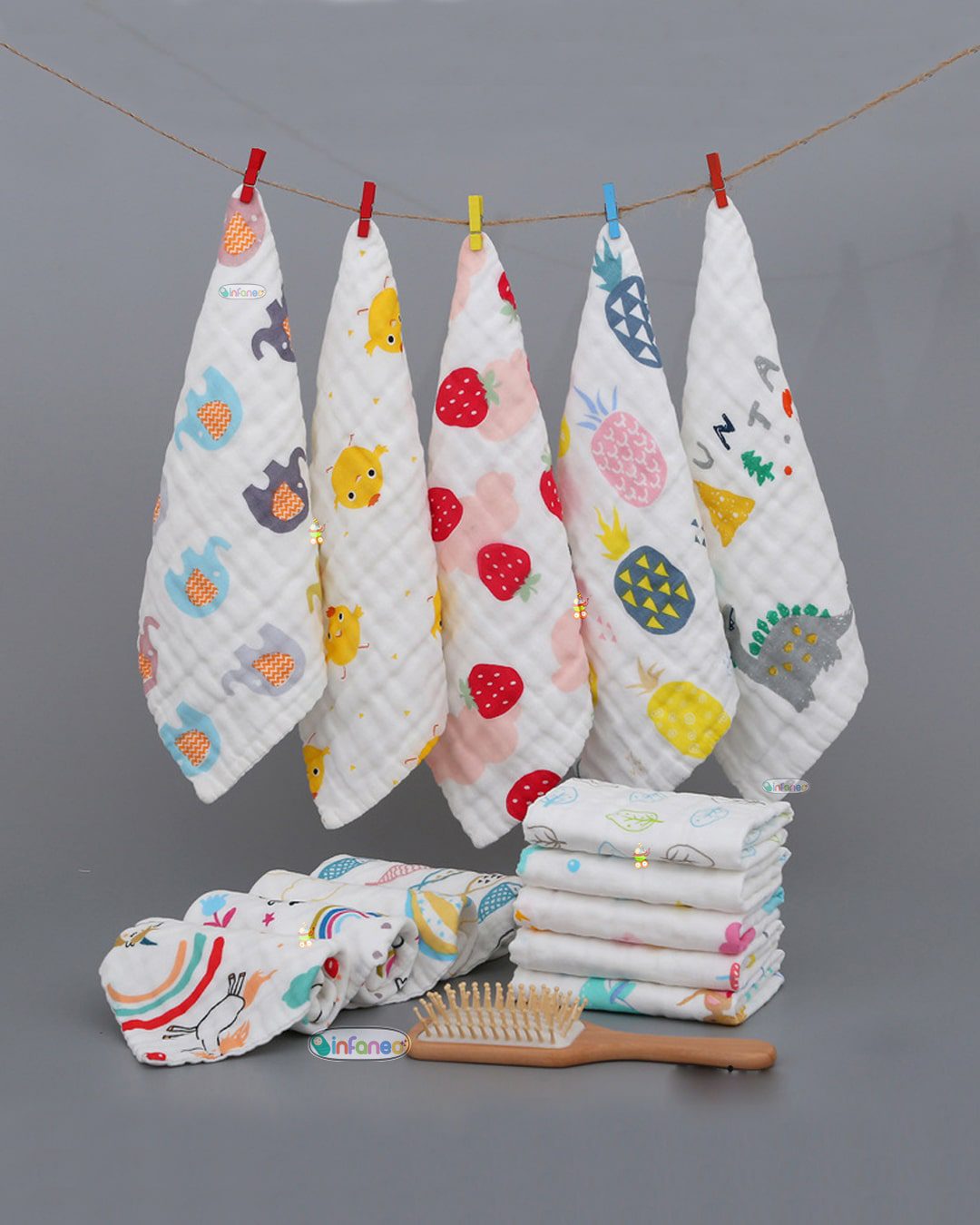 Infaneo 6 Layer Super Soft Muslin Cotton Baby Washcloths / Napkin Set of 3 - 169A - 25 x 25 cm