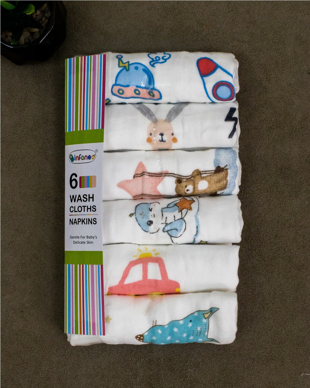 BABYNAPKIN-169B-MUTLI-PACK6.MAIN Infaneo 6 Layer Super Soft Muslin Cotton Baby Washcloths / Napkin Set of 6 - 169B - 25 x 25 cm