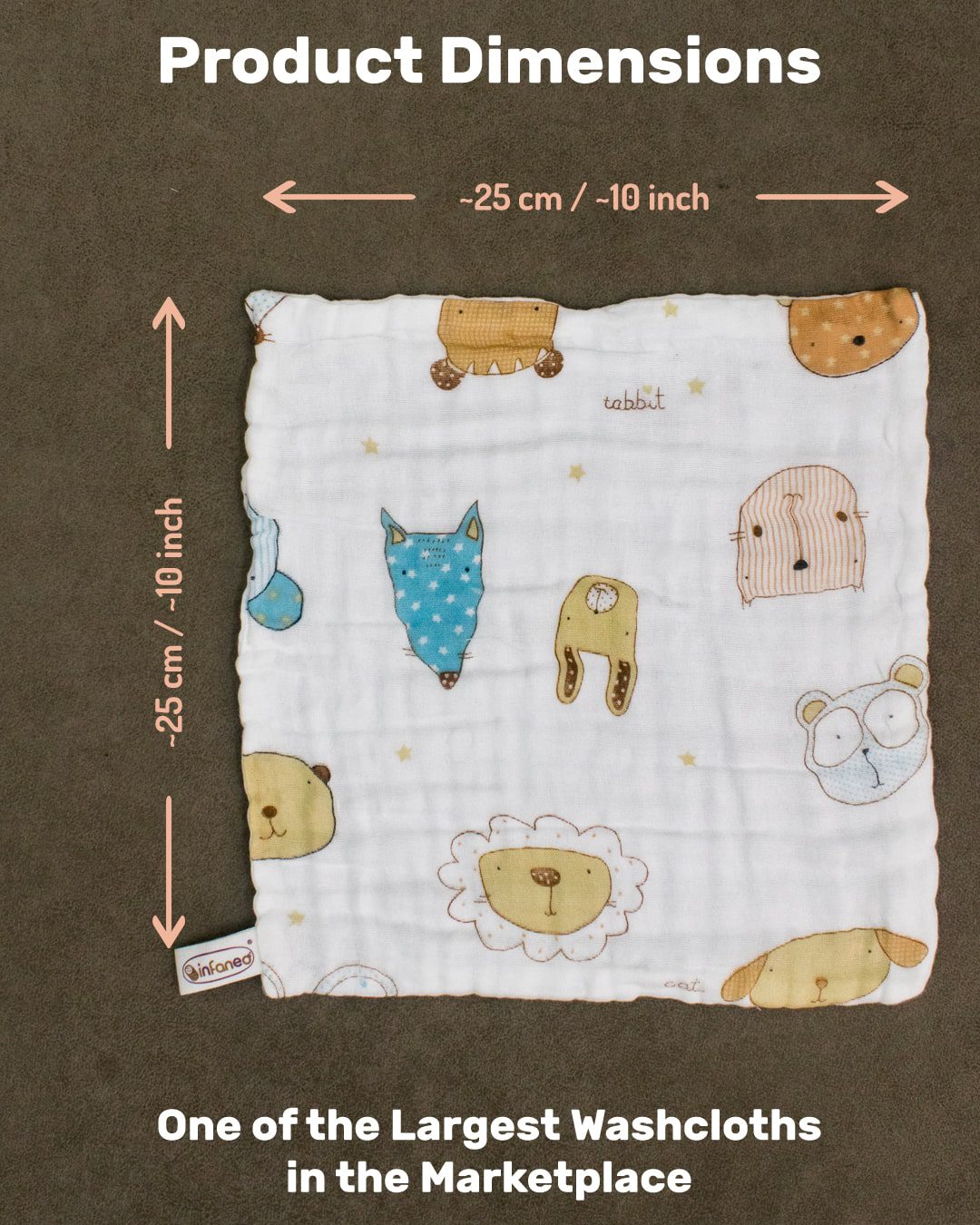 Infaneo 6 Layer Super Soft Muslin Cotton Baby Washcloths / Napkin Set of 6 - 169B - 25 x 25 cm