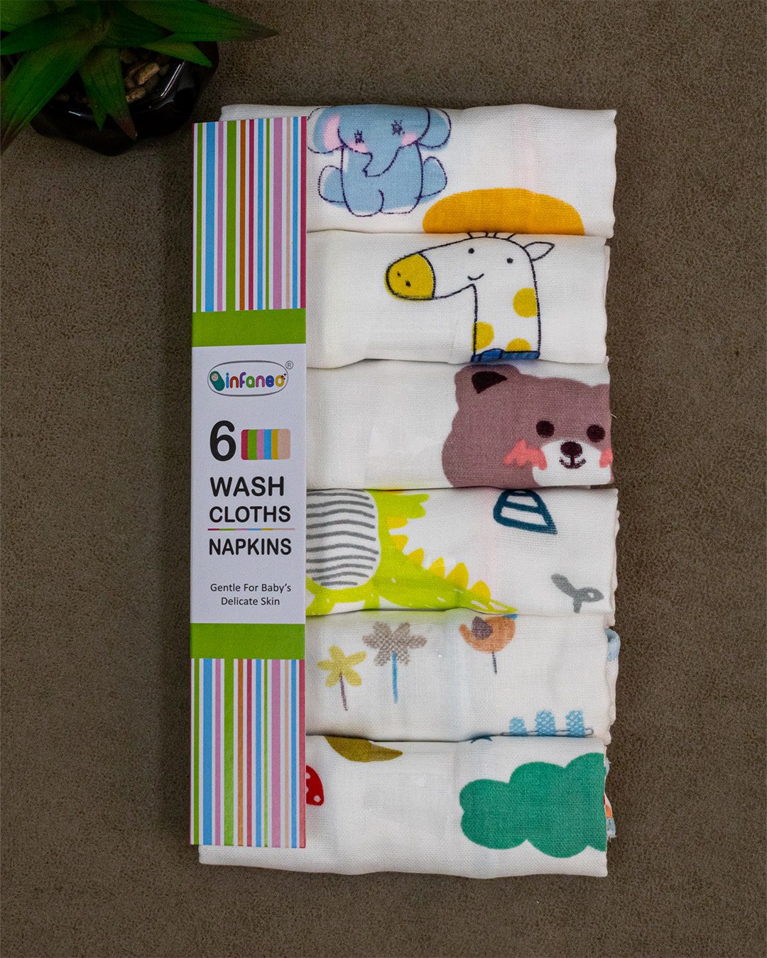 BABYNAPKIN-172A-MULTI.MAIN Infaneo Organic Muslin Cotton Washcloths for Babies in Seamless Prints - 172A - 30 x 30 cm