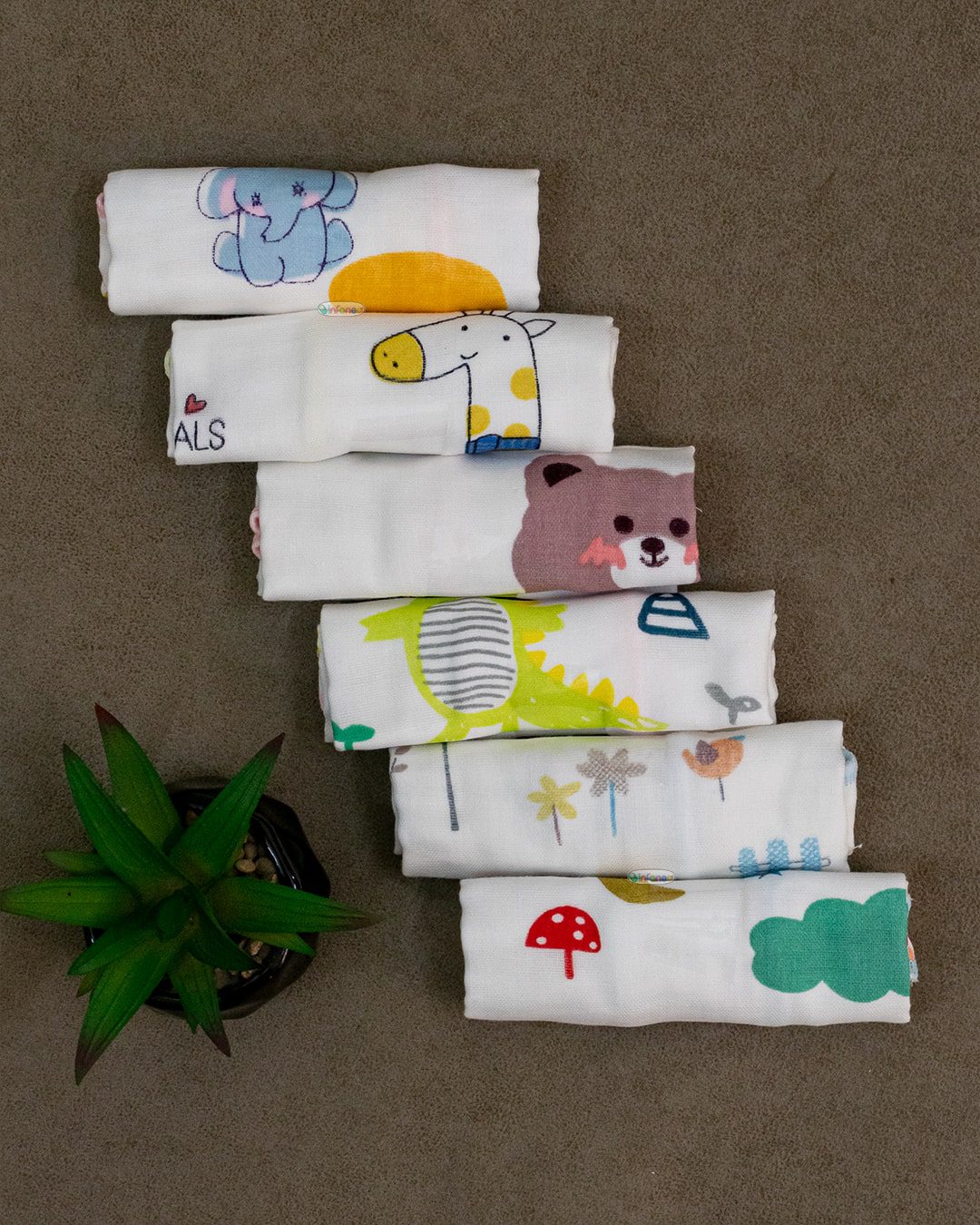 Infaneo Organic Muslin Cotton Washcloths for Babies in Seamless Prints - 172A