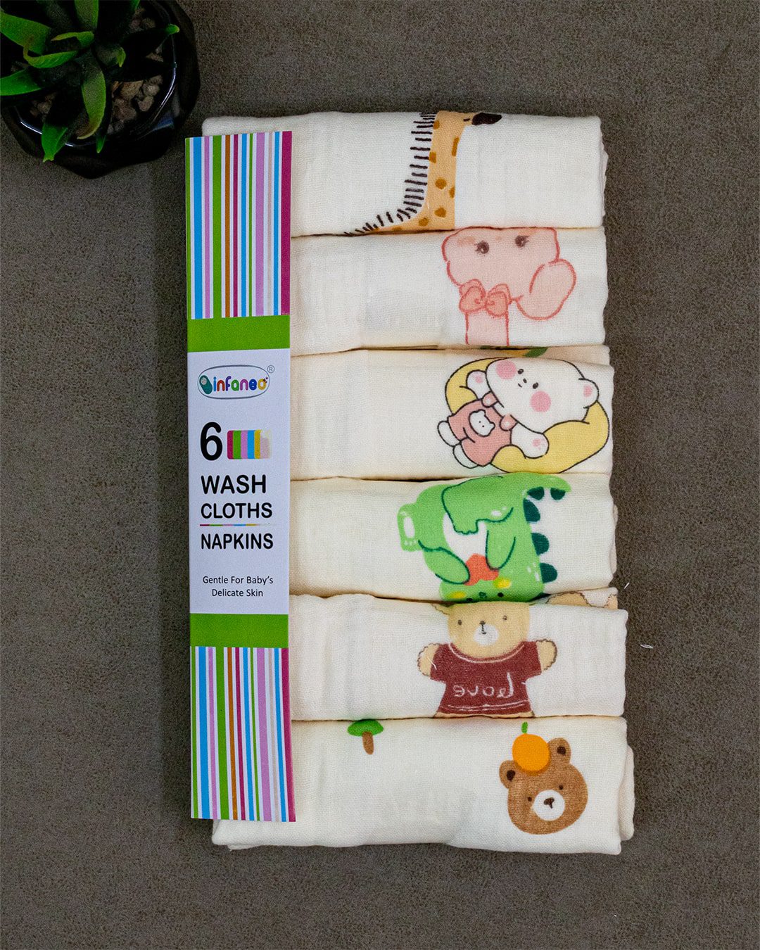 INFANEO - Trusted Premium Newborn Baby Products Brand from Mumbai 9 Infaneo Cream Muslin Cotton Baby Washcloths / Napkin Set of 6 - 185A - 30 x 30 cm
