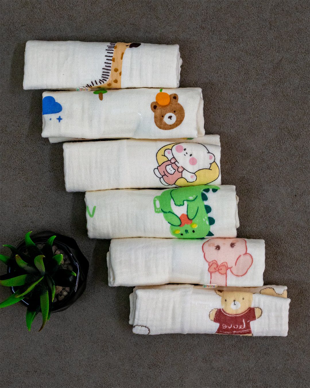 Infaneo Cream Muslin Cotton Baby Washcloths / Napkin Set of 6 - 185A - 30 x 30 cm