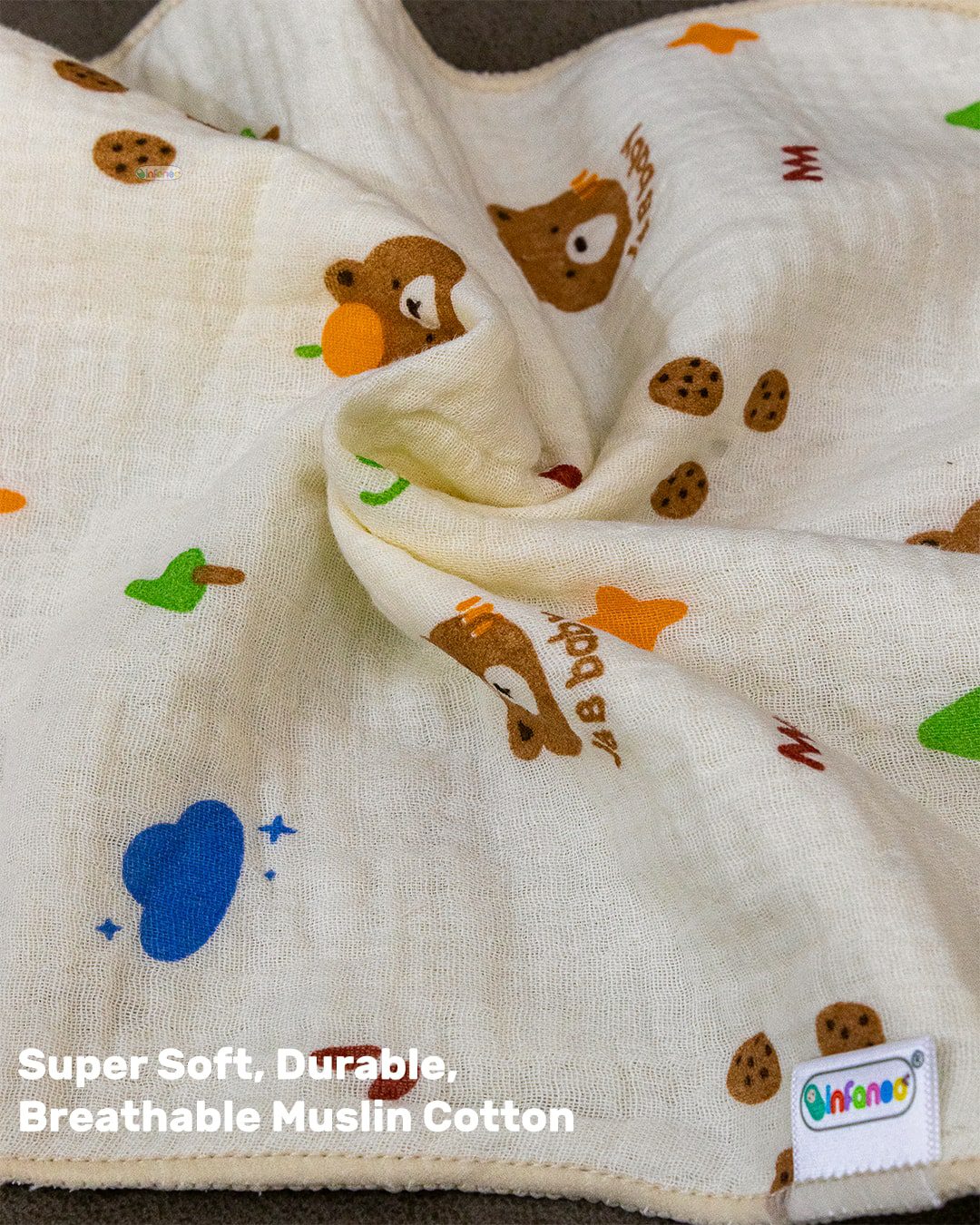 Infaneo Cream Muslin Cotton Baby Washcloths / Napkin Set of 6 - 185A - 30 x 30 cm