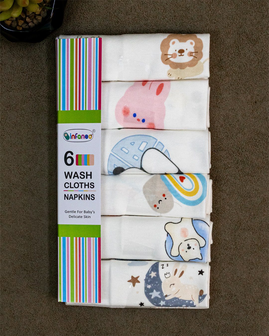 Infaneo Super Soft Hosiery Cotton Washcloths for Babies in Seamless Prints - 171A - 30 x 30 cm