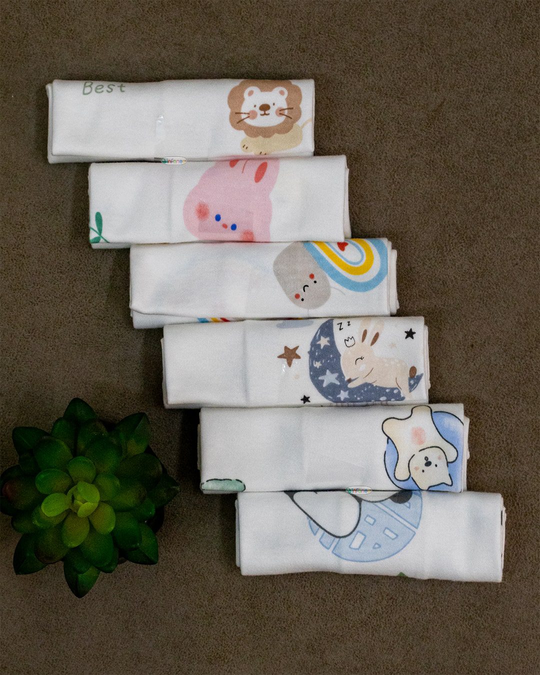 Infaneo Super Soft Hosiery Cotton Washcloths for Babies in Seamless Prints - 171A - 30 x 30 cm