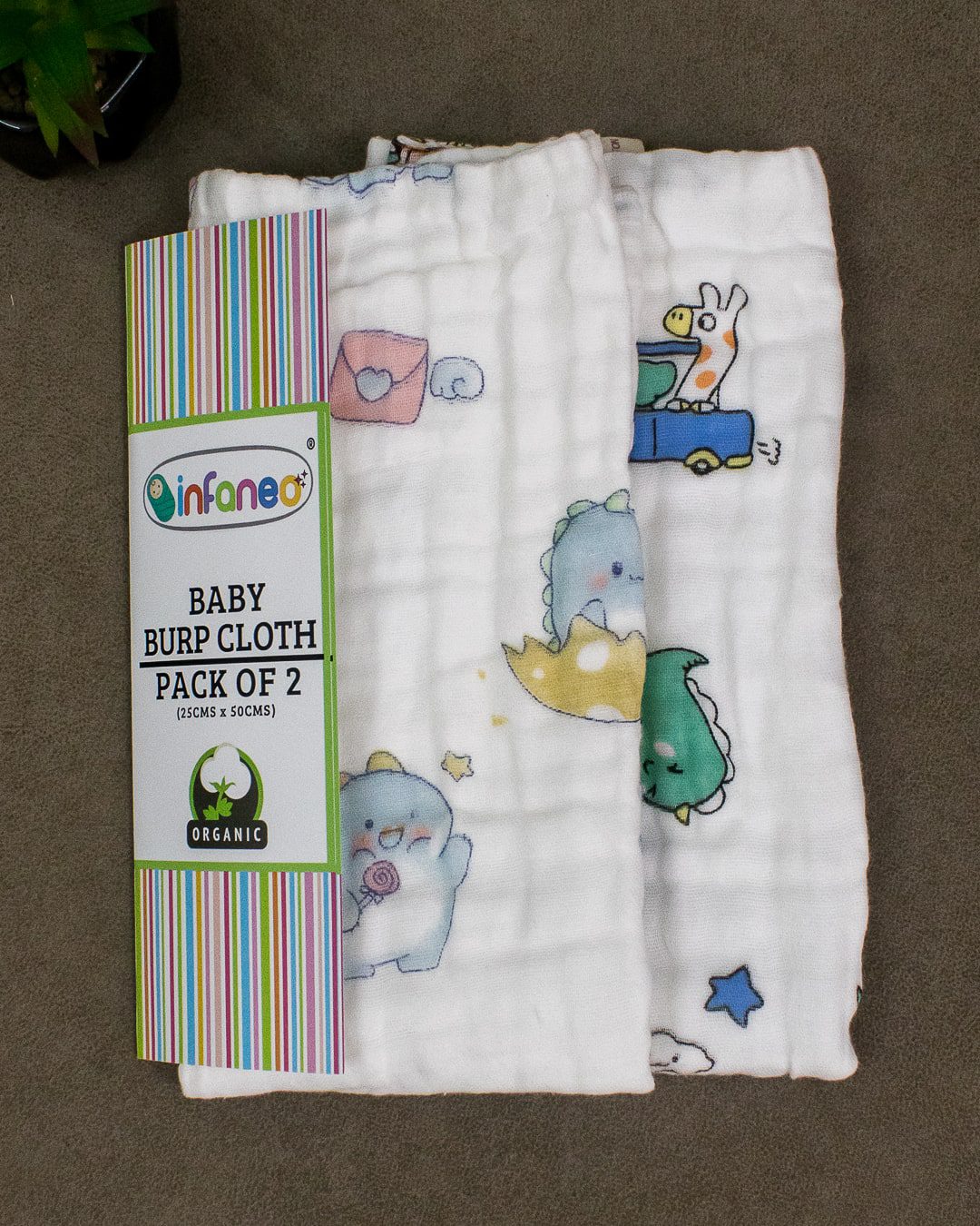 INFANEO - Trusted Premium Newborn Baby Products Brand from Mumbai 5 Infaneo Organic Muslin Cotton Burp Cloths for Babies in Seamless Prints - 175A - 25 x 50 cm