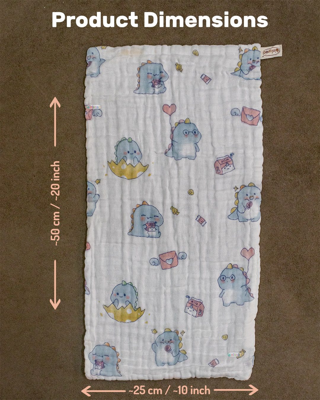 Infaneo Organic Muslin Cotton Burp Cloths for Babies in Seamless Prints - 175A - 25 x 50 cm