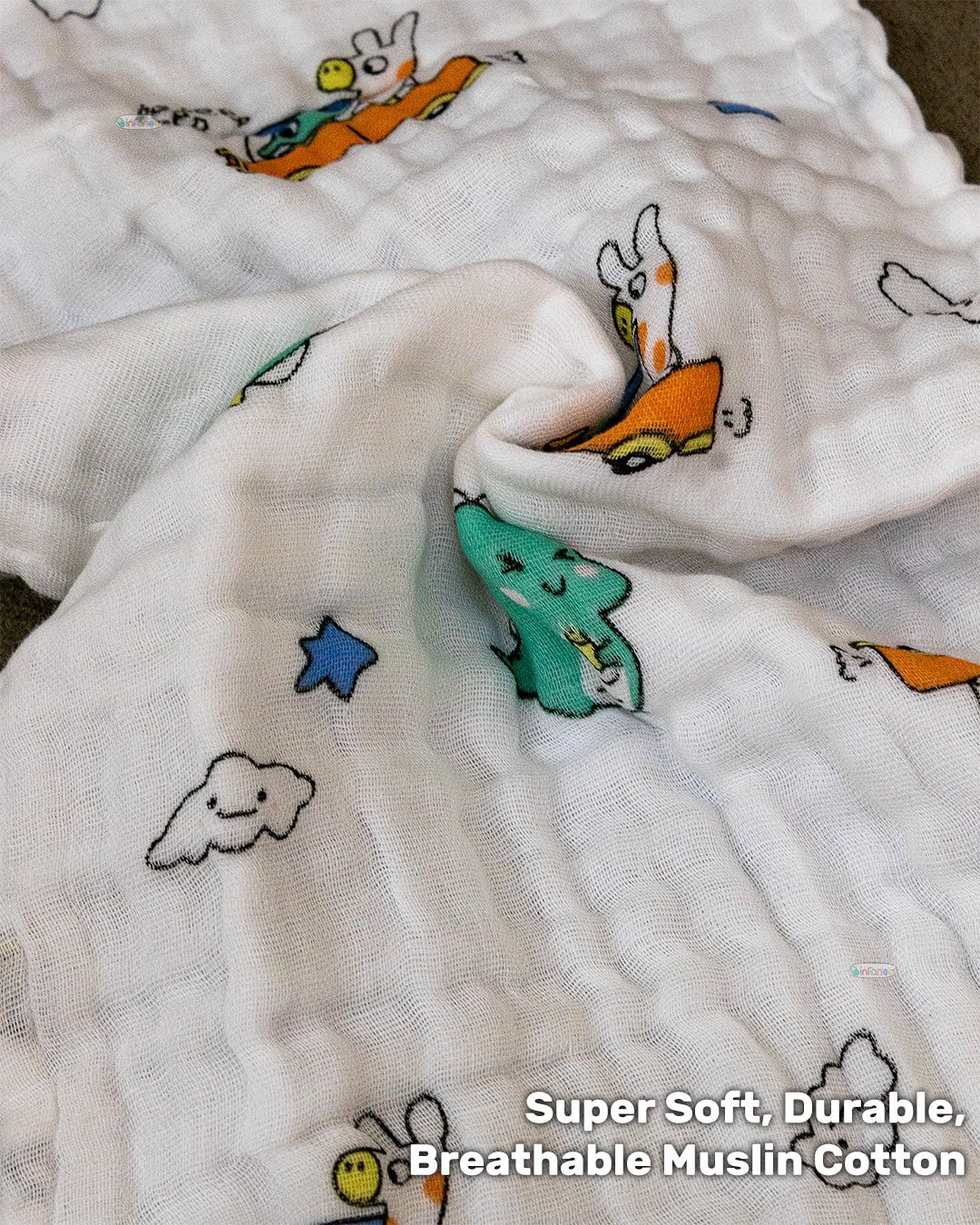 Infaneo Organic Muslin Cotton Burp Cloths for Babies in Seamless Prints - 175A - 25 x 50 cm