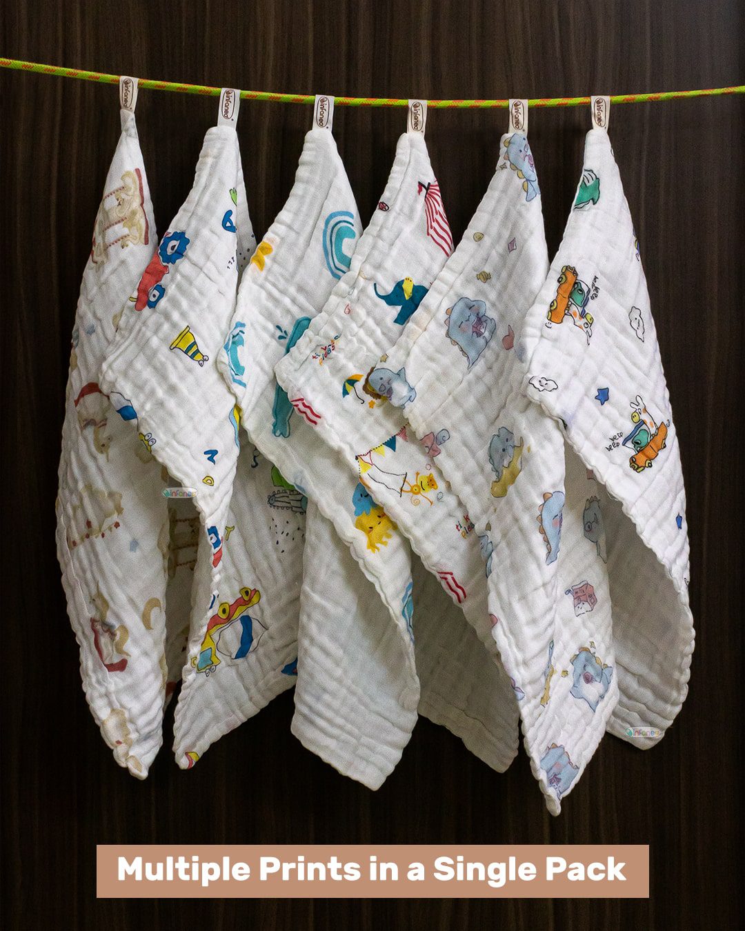 Infaneo Organic Muslin Cotton Burp Cloths for Babies in Seamless Prints - 175A - 25 x 50 cm