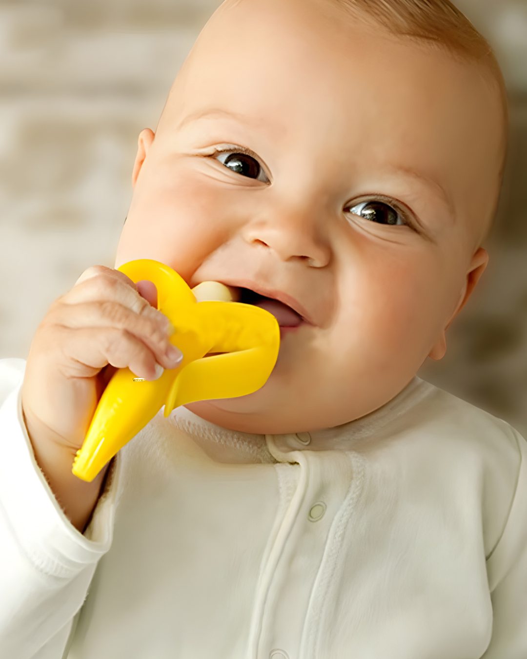 Infaneo Baby Banana Teether Toothbrush - 8018 - Yellow - Baby Usage Image