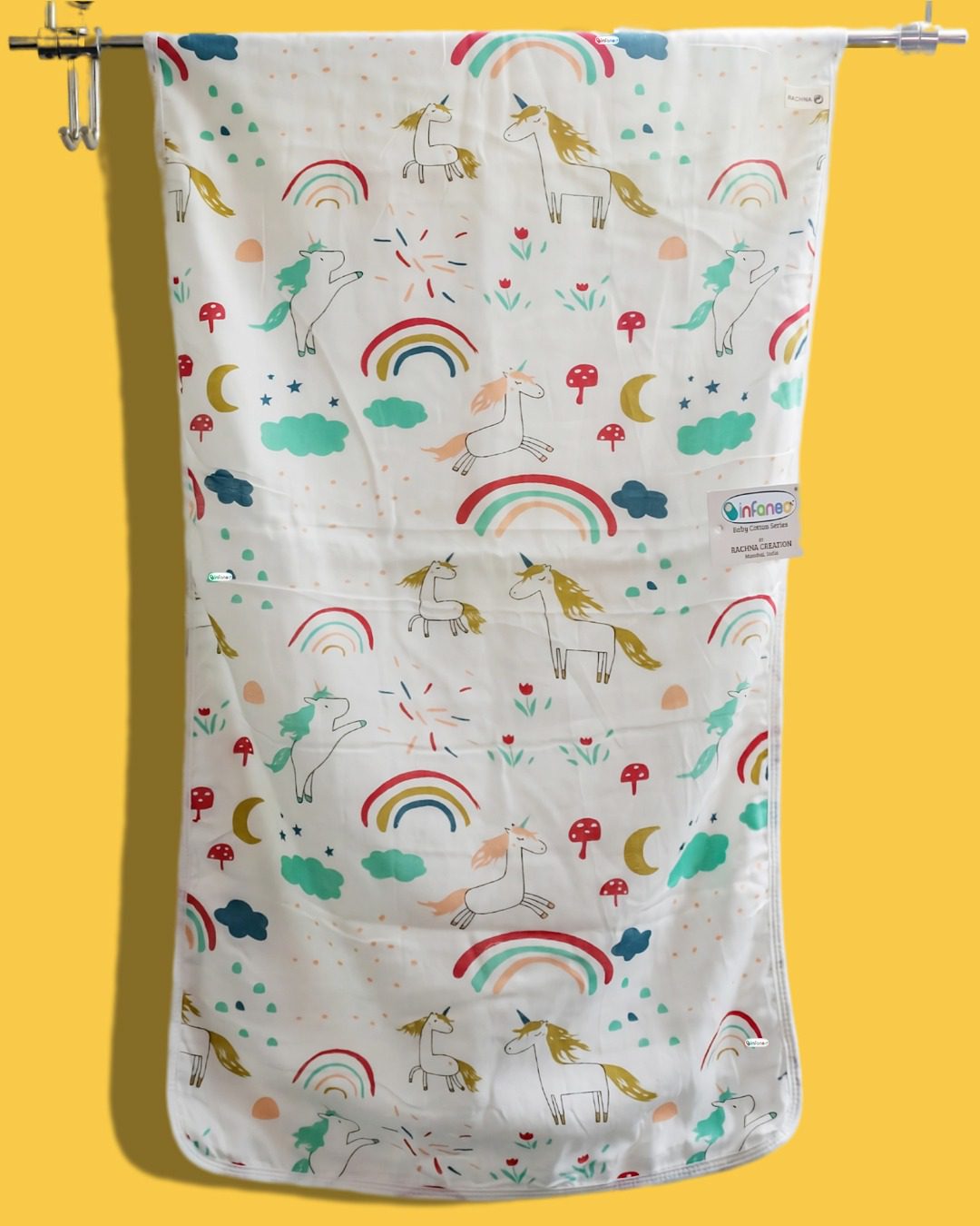 TOWEL-12001-WHITE-MULTI-PARENT Infaneo Muslin Cotton Baby Bath Towel - 12001 - Main Image