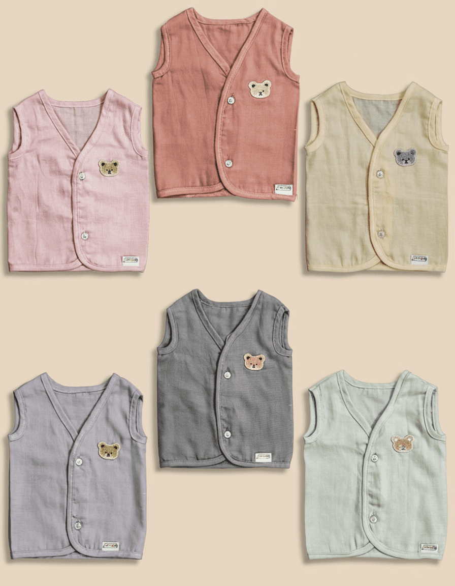 INFANEO® Plain Muslin Cotton Jhabla Sets for Baby - Multicolour - 0-3M - Pack of 6 - Colour Swatch Image