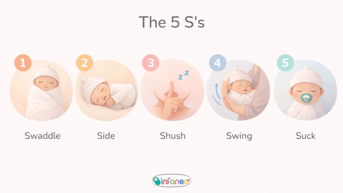 Soothing Techniques for Fussy Babies: Creating a Calming Sleep Environment 7 The 5S Soothing Technique Illustration