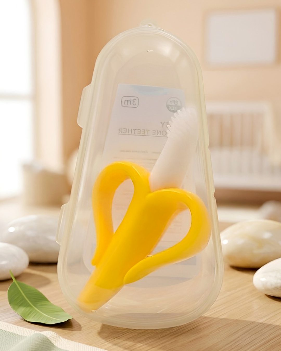 Soft Bristle Baby Teething Gum Massager Flexible Banana Teether Toothbrush with Hygienic Protective Case - 8018 - Yellow