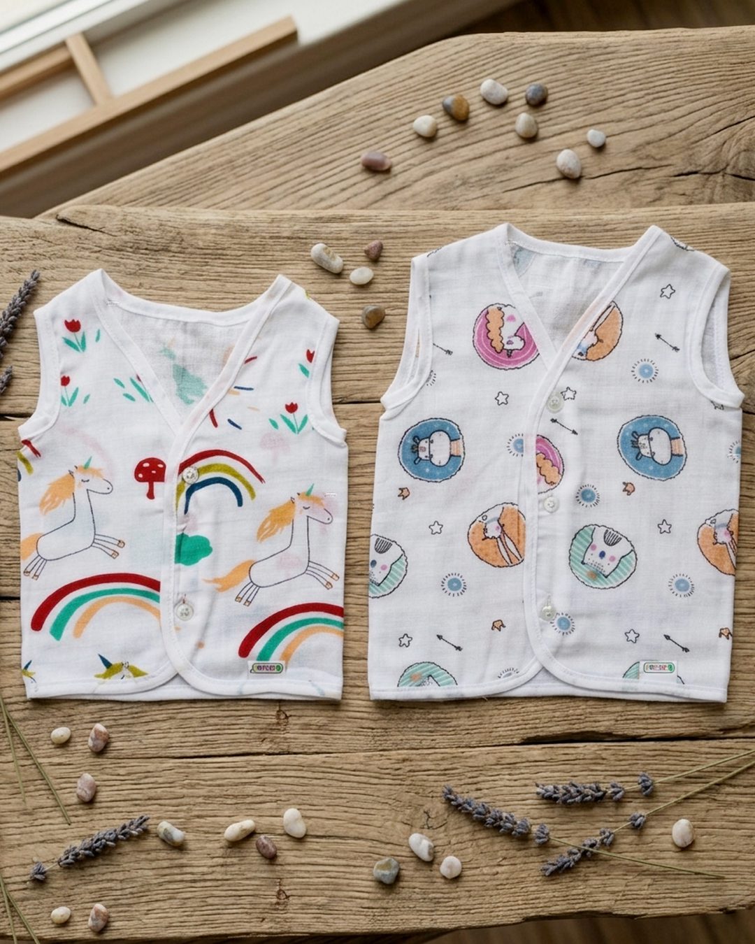 INFANEO® Muslin Cotton Baby Jhabla Set - White - Parent Image