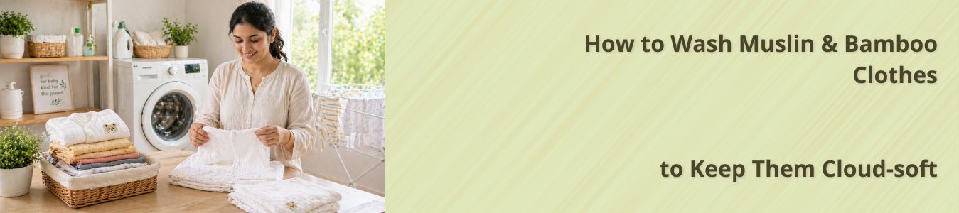 How to Wash Muslin and Bamboo Clothes to Keep them Cloud-soft - Blog Header Image