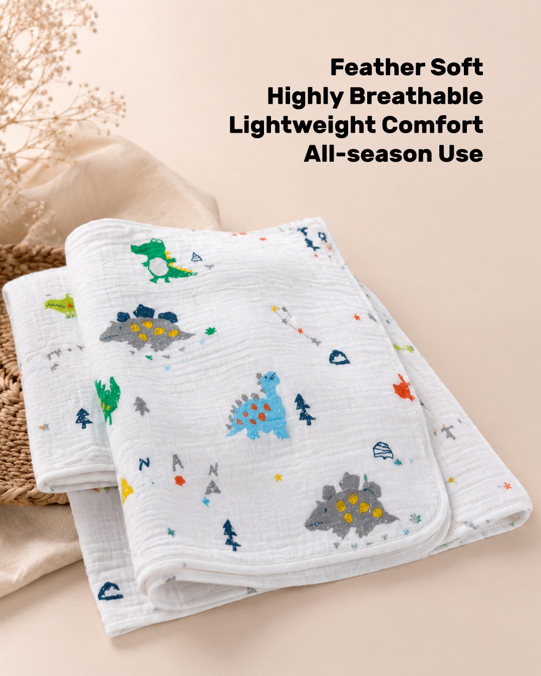 Infaneo Muslin Cotton Blanket for Baby - 131 - White - Blanket Benefits Image