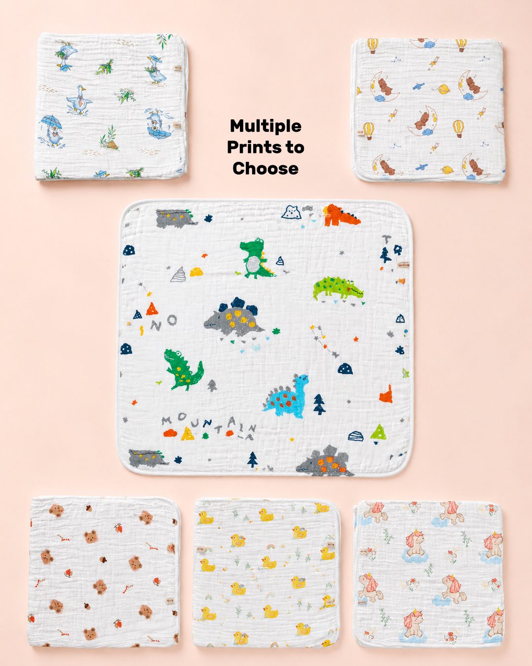 Infaneo Muslin Cotton Blanket for Baby - 131 - White - Multi-print Options Image