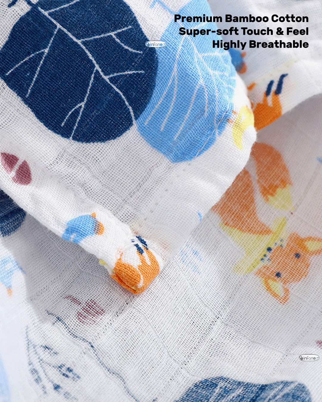 Infaneo Super-soft Bamboo Cotton Swaddle Wrap - 18405 - White - Fabric Close-up Image