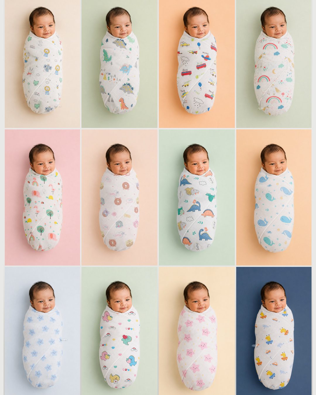 INFANEO® Muslin Cotton Swaddle Wrap - 18401 - White - Baby Swaddle Prints Image