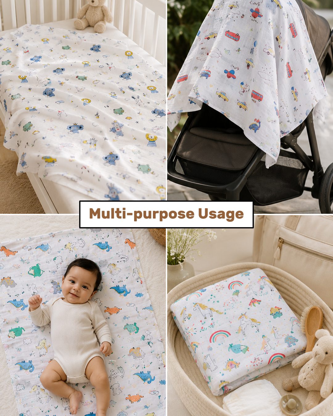 INFANEO® Muslin Cotton Swaddle Wrap - 18401 - White - Multi-purpose Usage Image