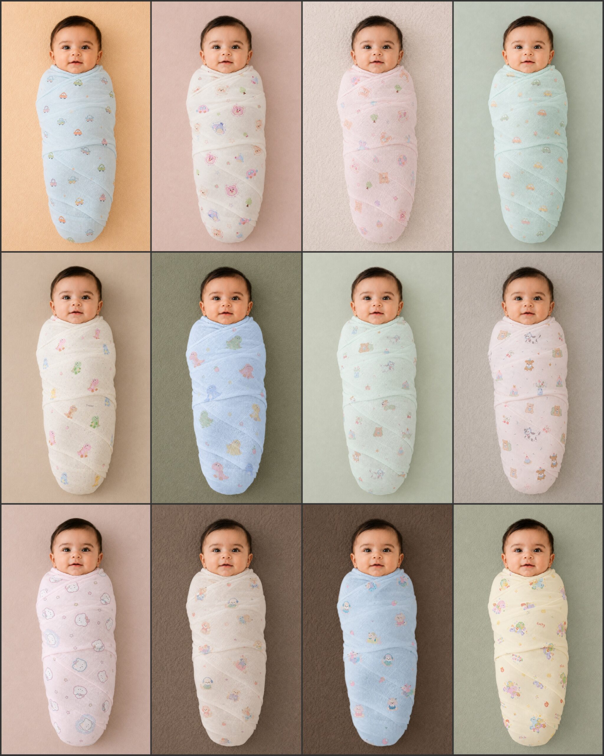 INFANEO® Printed Muslin Cotton Swaddle Wrap for Babies - 18402 - Multicolour - Multi-prints Image