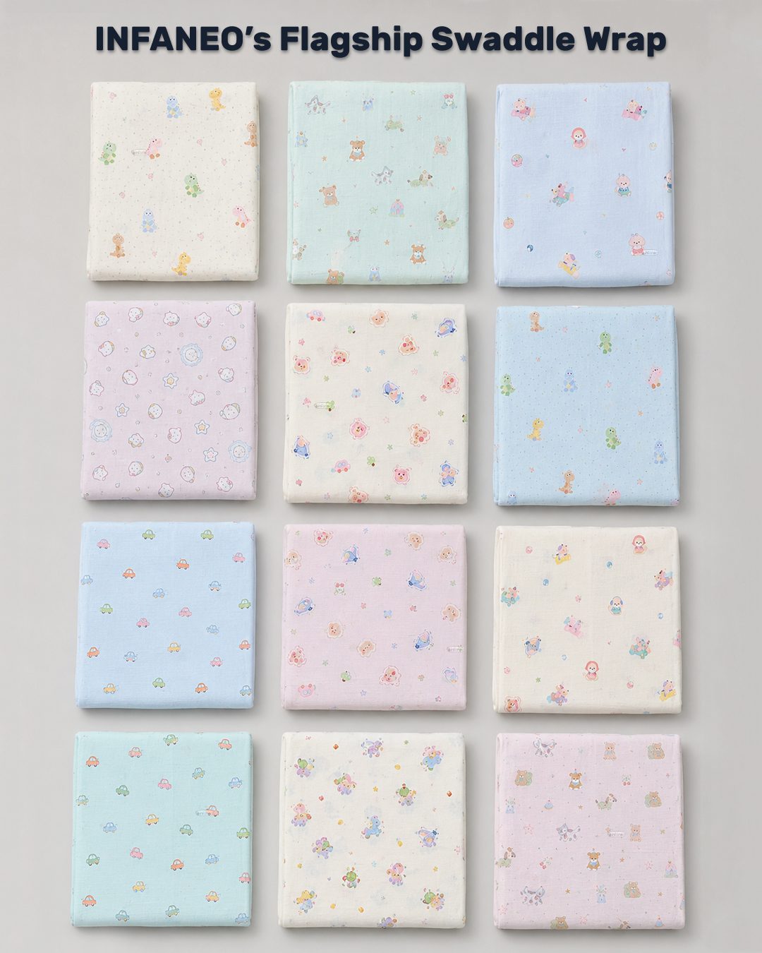 INFANEO® Printed Muslin Cotton Swaddle Wrap for Babies - 18402 - Multicolour - Main Image