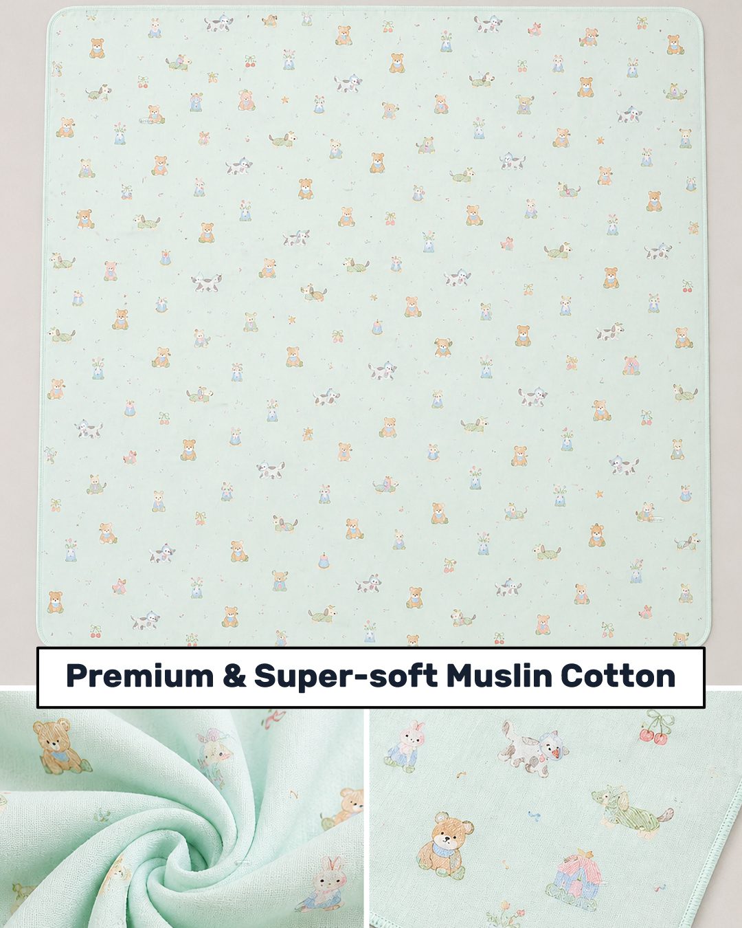 INFANEO® Printed Muslin Cotton Swaddle Wrap for Babies - 18402 - Multicolour - Premium Fabric Image