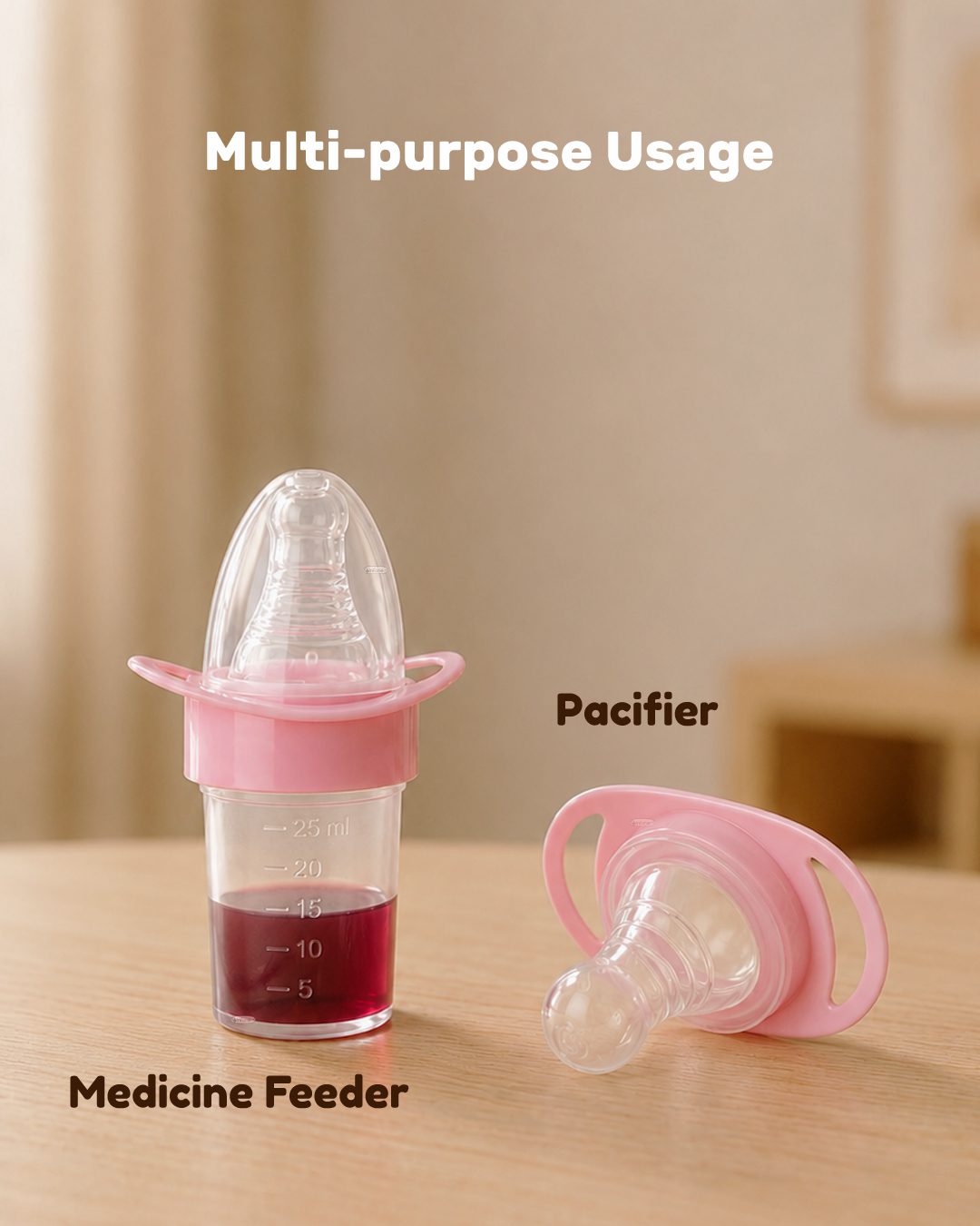 INFANEO® Baby Medicine Feeder with Pacifier Soother - 6038 - Pink - 25ml - Multi-purpose Usage Image