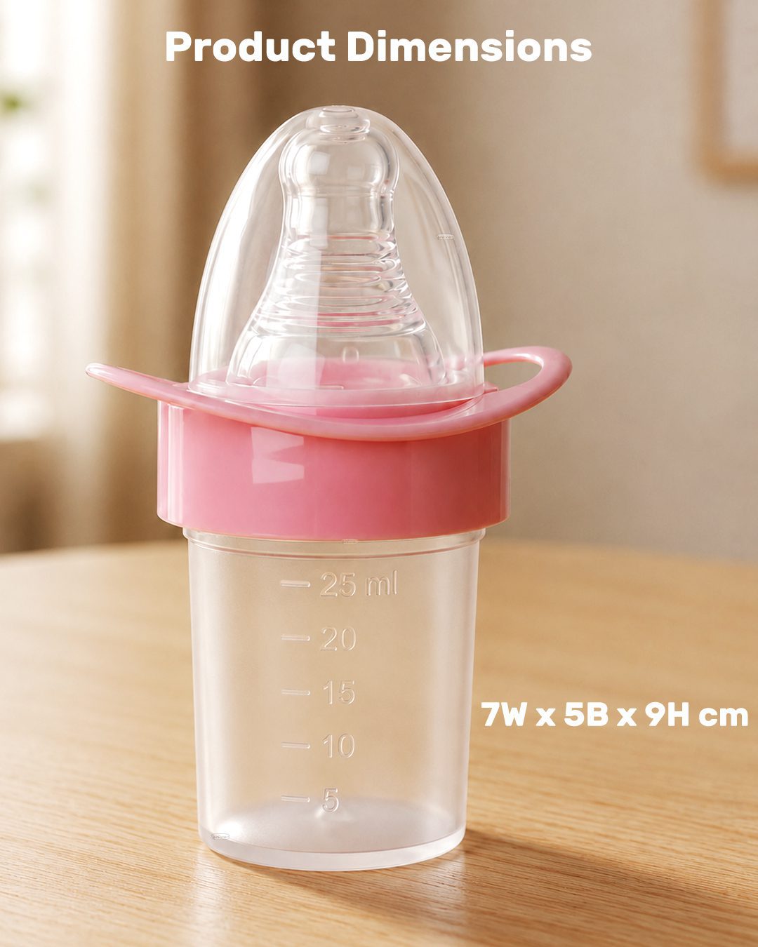 INFANEO® Baby Medicine Feeder with Pacifier Soother - 6038 - Pink - 25ml - Product Dimensions Image