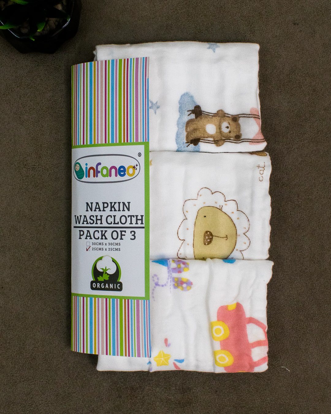 Infaneo 6 Layer Super Soft Muslin Cotton Baby Washcloths / Napkin Set of 3 - 169A - 25 x 25 cm