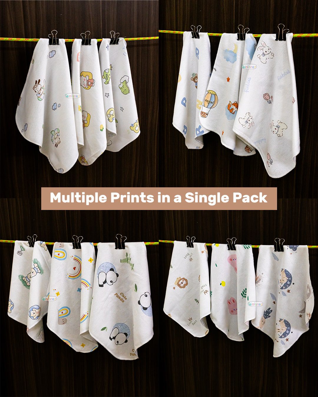 Infaneo Super Soft Hosiery Cotton Washcloths for Babies in Seamless Prints - 171A - 30 x 30 cm